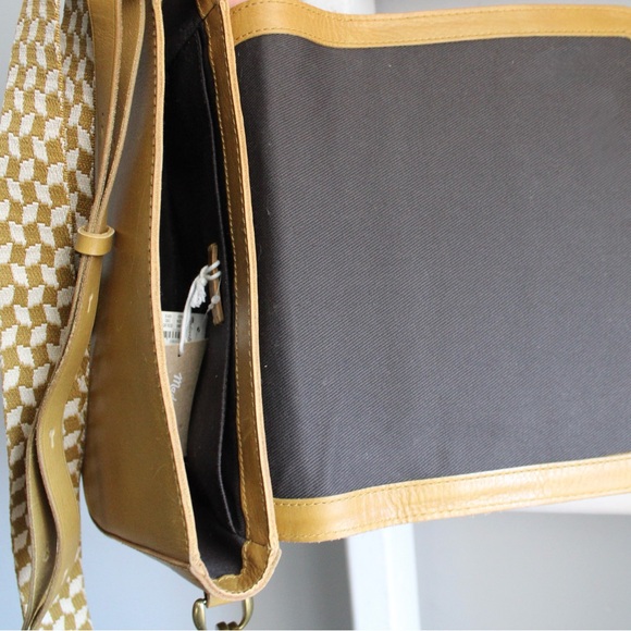 Madewell The Transport Flap Shoulder Bag Yellow Checkerboard Webbing Strap NWT - Picture 5 of 8